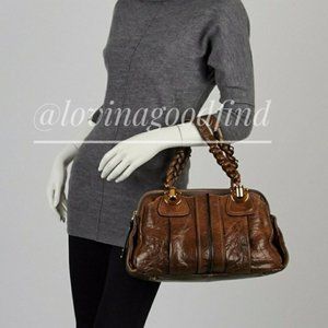 CHLOE Brown Heloise Leather Braided Handle Bag EUC